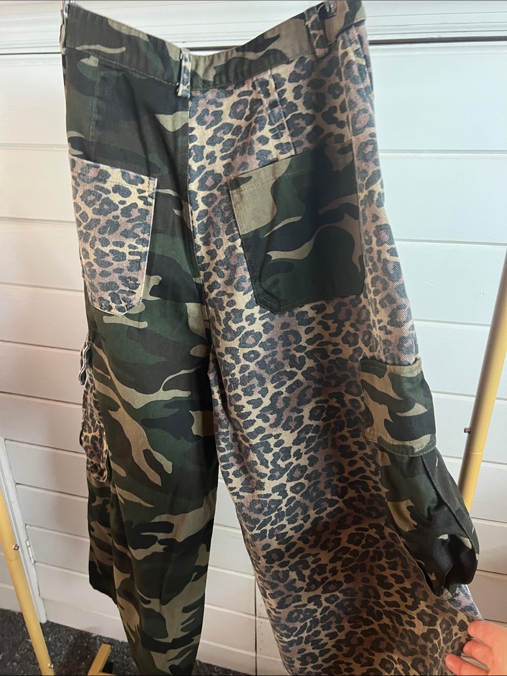 BiBi Olive Green Camo & Leopard Patchwork Cargo Pants - Picture 3 of 4